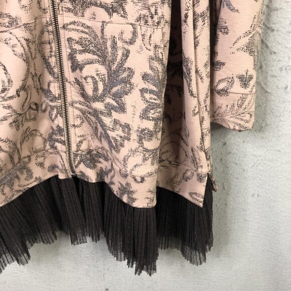 LOGO Lounge Hoodie Womens 2XL Pink Gray Damask Zip Front Pleated Mesh Hem Tunic - Picture 9 of 16